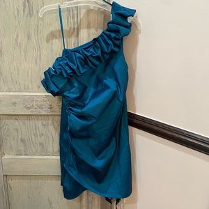 S.L. Fashions Teal One Shoulder Dress